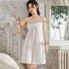 Thin suspender nightdress women's summer printing court style short ice silk pajama skirt with chest pad can be worn outside loungewear