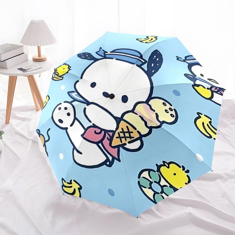 1pc Pochacco Ice Cream Cone Umbrella - Automatic Open/Closed Outdoor Umbrella with 8-Bone Iron Frame, Perfect for Fans, Travelers, Daily Use, and Fest
