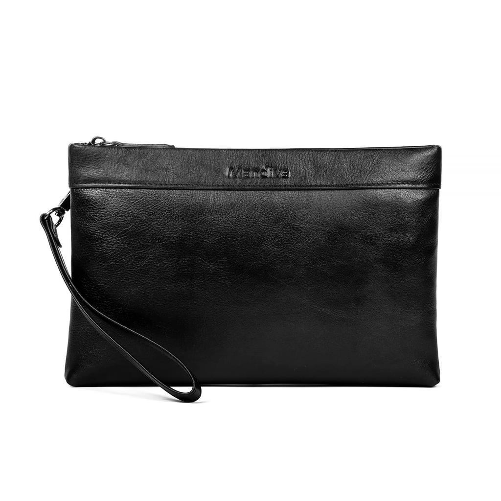 Clutch Second Genuine Leather Large Top Leather [Mandiva] Bag, Bag, Men's, Wedding, Handbag, Capacity, (Black 02)