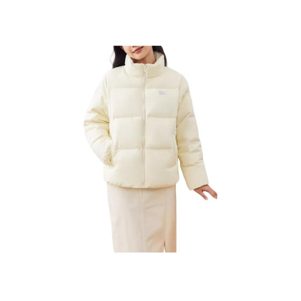 Anta Lifestyle Series Logo Print Zipper Stand Collar Down Jacket Women Outerwear White 162248907-4