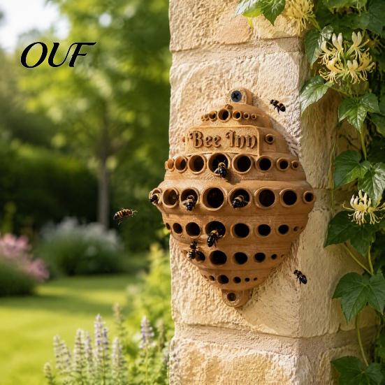 Honeycombed Shaped Bee Shelter Wall-Mounted House, Outdoor Pollinator Shelter, Honeycomb Design Natural Gardening Decoration Plastic Hotel for
