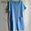 HNXC Женская мода лето весна однотонный принт О-образный вырез высокая талия повседневные платья