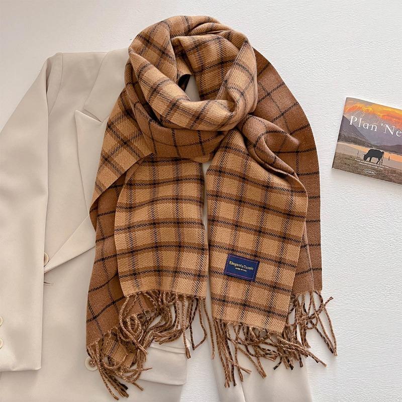 Осень и зима новый универсальный шарф женский утолщенный вязаный толстый бахромчатый теплый шарф имитация кашемира шаль