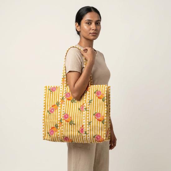 Shoulder Bag usalover925 Orange Quilted Cotton Floral Print Shoulder Bags 58
