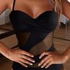 Women Monokini Spaghetti Strap See-through Mesh Low-cut Backless Slim Fit Swimming