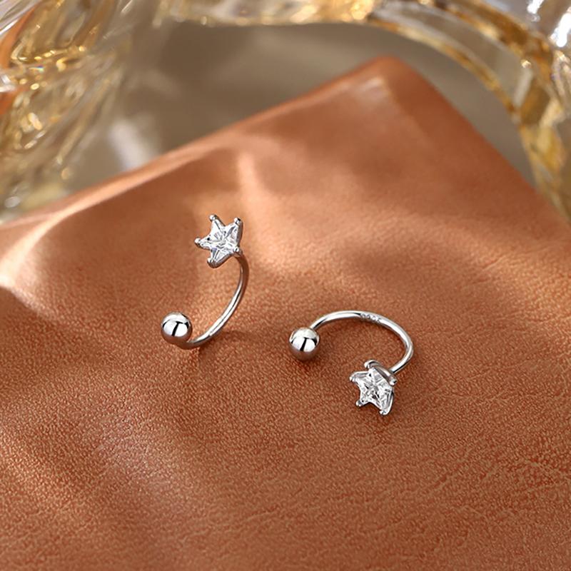 2 шт., серьги-гвоздики из нержавеющей стали со звездами и фианитами, женские серьги-гвоздики серебряного цвета, ювелирные изделия для пирсинга козелка хряща