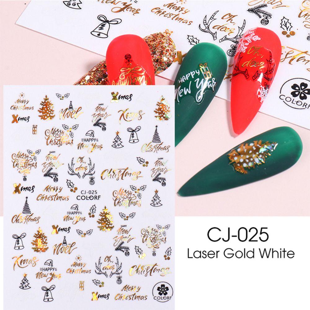 Polish New Year Xmas Winter Design Holographics 3D Glitter Gold White Nail Stickers