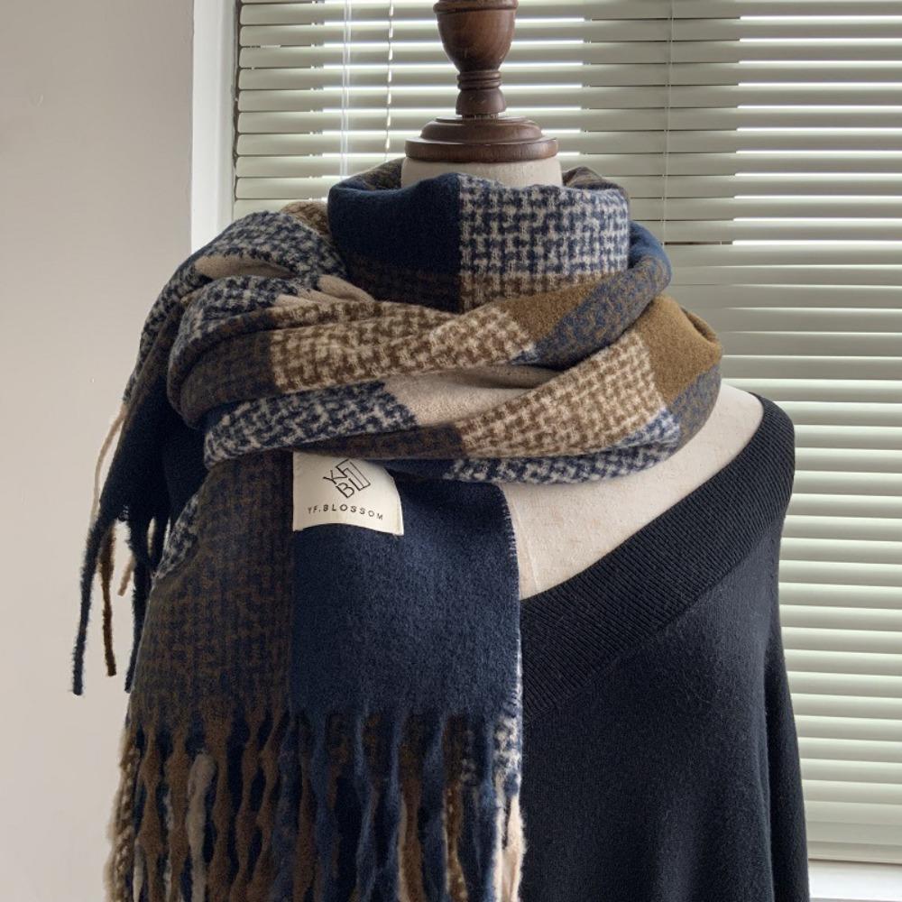 Korean Style Winter Cashmere Shawl Thickened Plaid Knitted Scarf Fashion   Women/Men