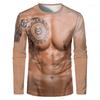 Весенне-осенние футболки с круглым вырезом, 3D-принтом в виде мускулатуры тела, модные повседневные мужские футболки с длинным рукавом