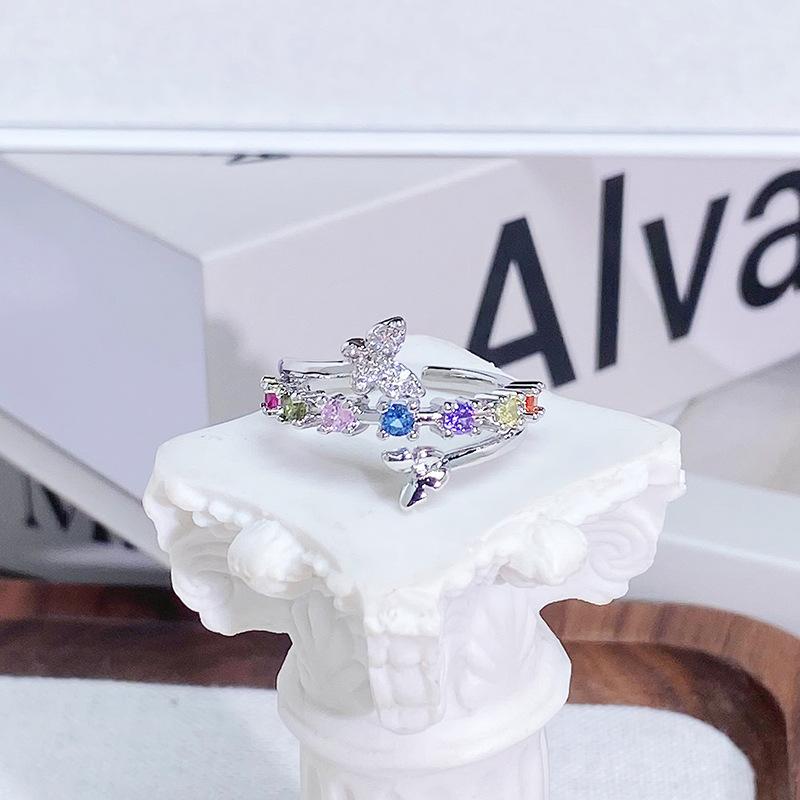 Летний цвет Дофаминовый циркон Изысканное кольцо-бабочка с открытой шинкой Легкая роскошь Премиум Нишевый дизайн Кольцо