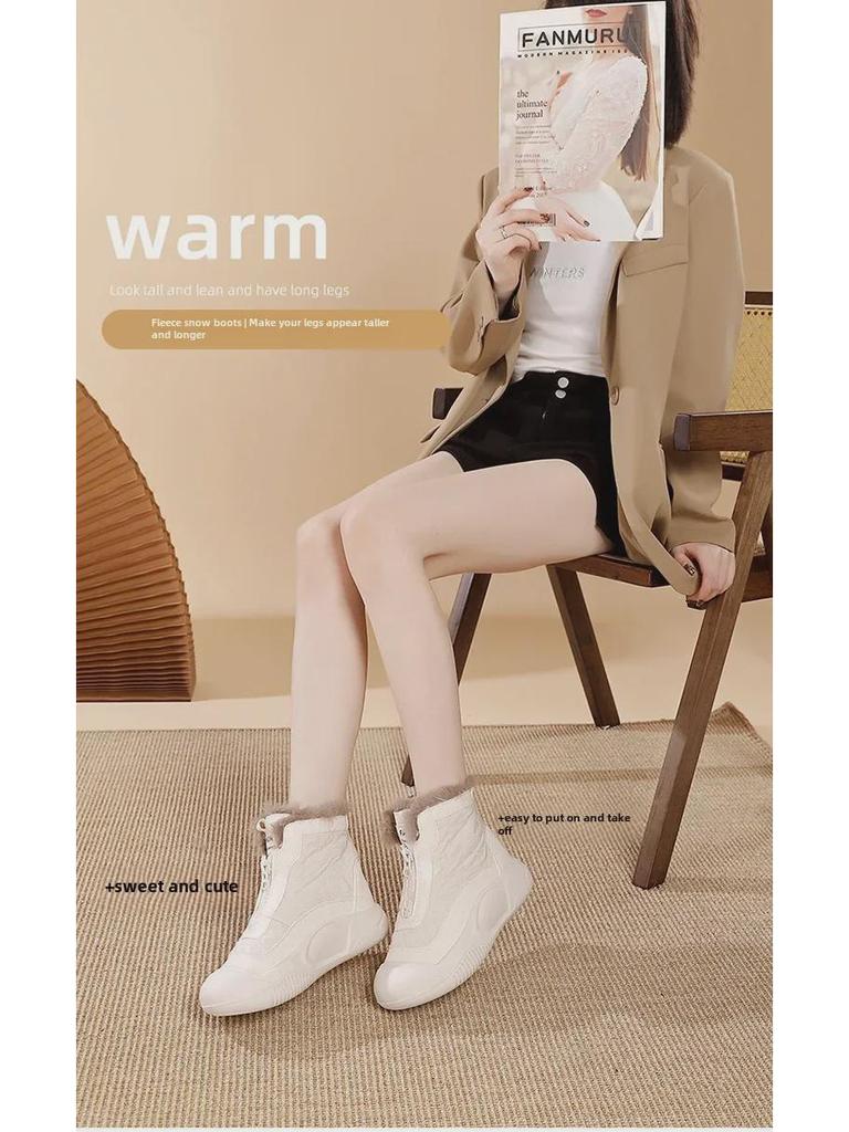 Women's 2024 Velvet High-Top Leather Boots: Warm Cotton Short Boots YB-98