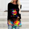 Plus Size Women Butterfly Printed Comfy Long Sleeve Round Collar T-shirt Casual Baggy Mid Length Tee Tops For Christmas