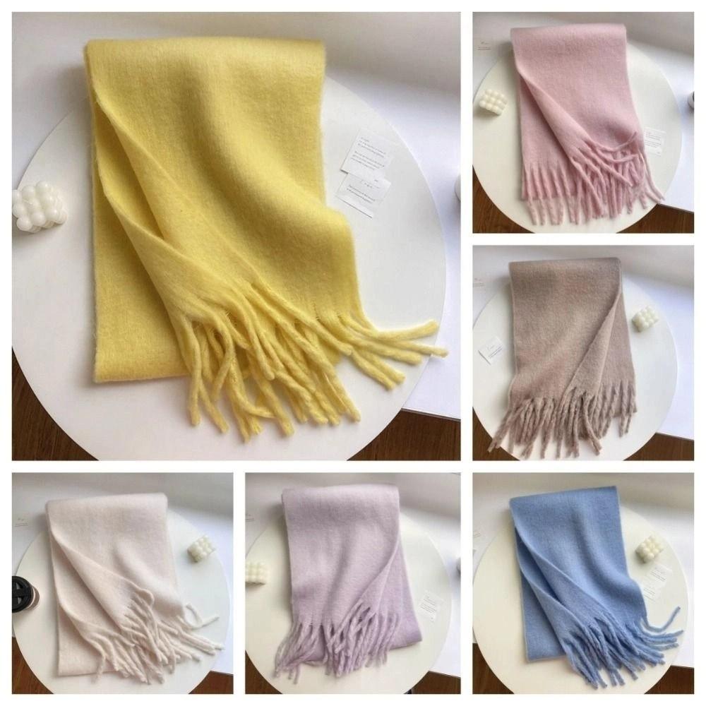 Macaron Solid Color Long Wool Tassel Scarf Korean Style Winter Cashmere Shawl Winter