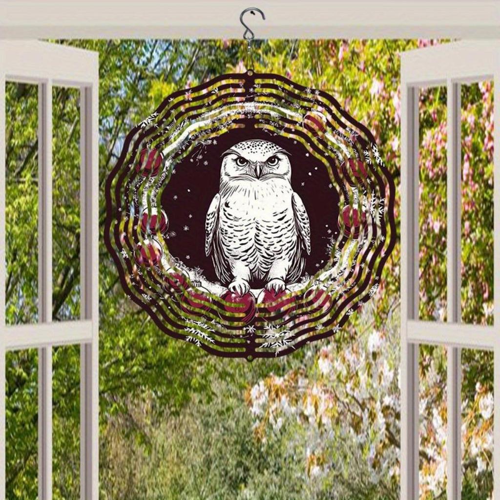 Christmas Owl Wind Spinner 3D Metal Hanging Ornament for Indoor Outdoor Garden Decor Holiday Yard Art Easy Install No Power Needed