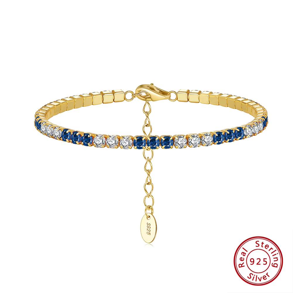 ORSA JEWELS Модный теннисный браслет из стерлингового серебра 925 пробы, регулируемый, с цветными кубическими циркониями 4A, закрепка крапаном, 3 мм, для женщин SB192