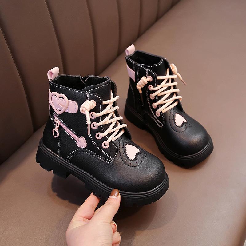 Children Ankle Boots for Boys Girls Medium Big Kids Rubber Boots Fashion with Heart Decoration Side Zipper British Style Classic