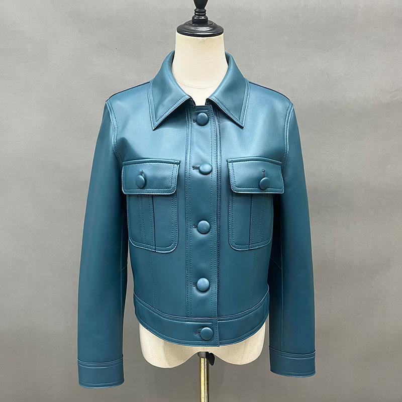 Весенне-осенняя кожаная куртка для женщин, новинка 2023 года, женские куртки-бомберы, мотоциклетные 100% настоящие дубленки