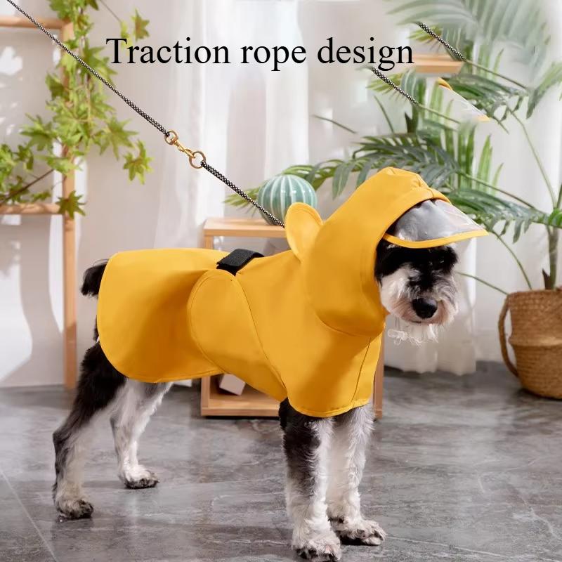 Dog Clothes PU Waterproof Jacket Dog Raincoat Pet Supplies Waterproof Outdoor Can Tow Dog Cloak and Rain Cloak Pet Clothing Casual Stomach Protection