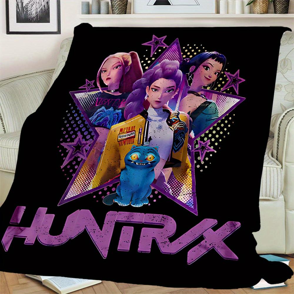 1Pc HUNTR/X Print Flannel Blanket, Comfortable for All Seasons, Home Decor, Warmth and Comfort, Perfect for Christmas Gifts821090