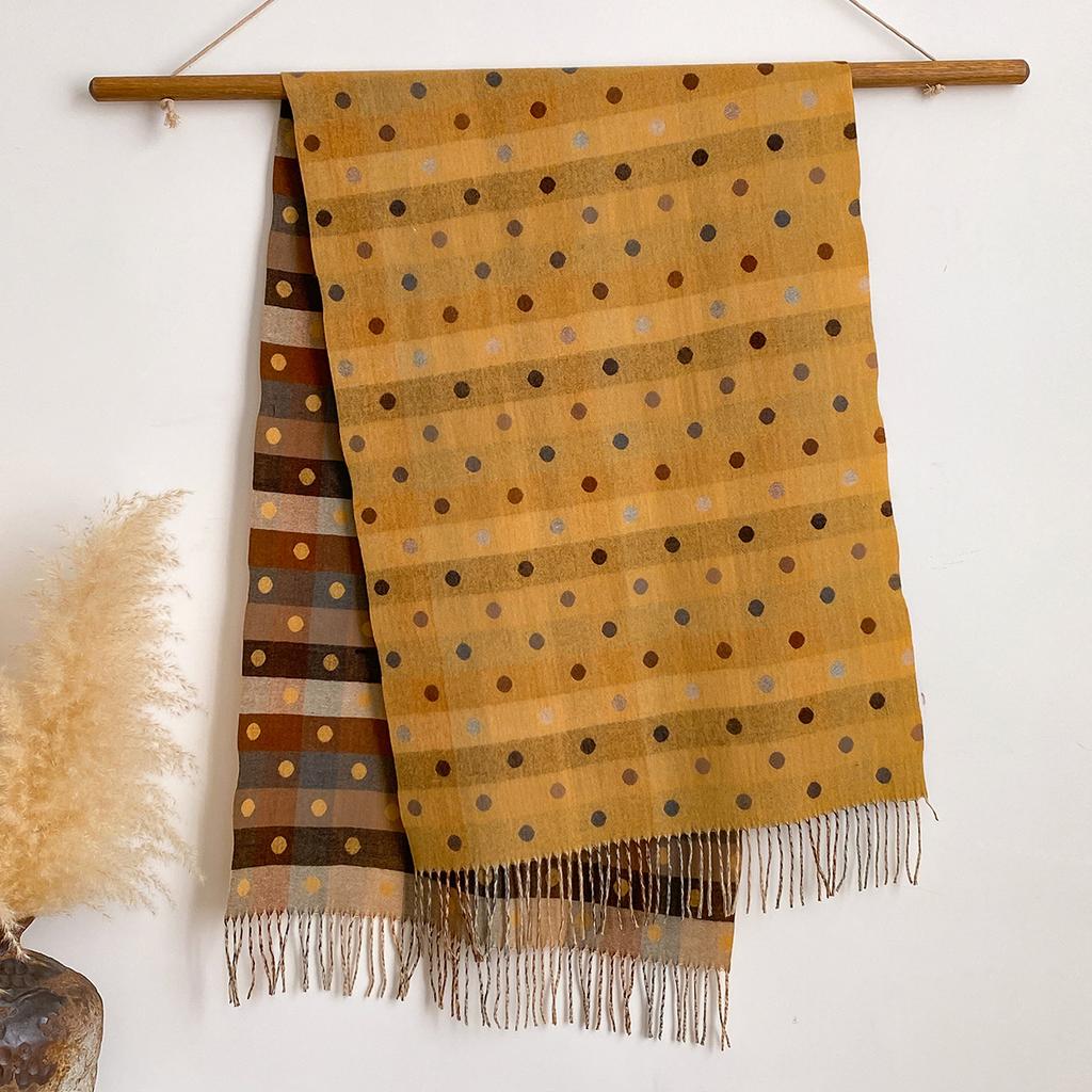 Splicing Polka Dots Autumn And Winter Jacquard Imitation Cashmere Extended Scarf Women'S Thermal Air Conditioner Shawl Thickened Scarf