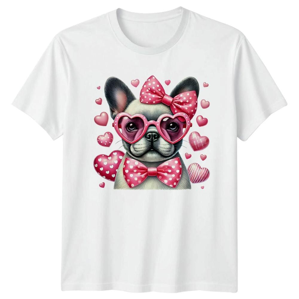 French Bulldog Puppy Wearing Heart Unisexs TShirt Frenchie