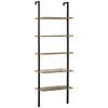 Ladder Bookcase with 5 Shelves in Industrial Style in Wood and Metal, 60x30x184.5cm, Brown