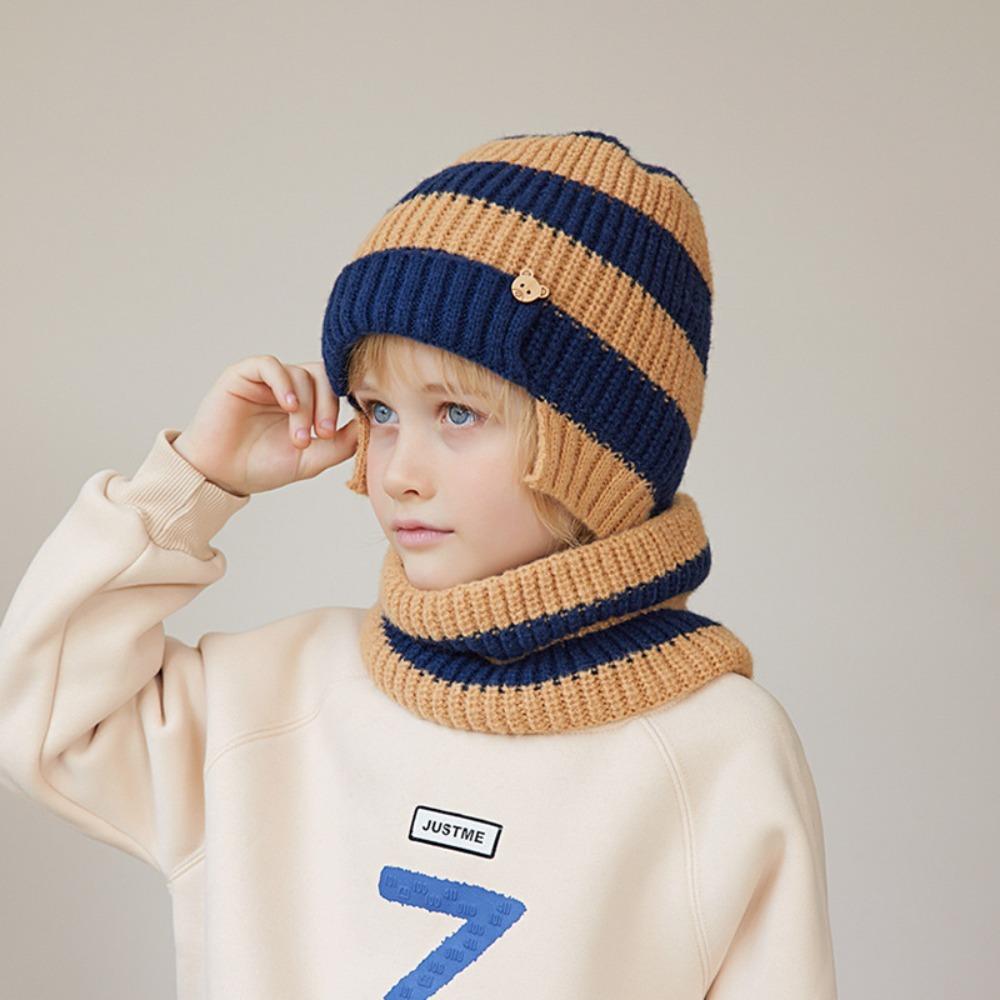 2pcs Neck Warmer Children Hat Scarf Set Fleece Lining Children Winter Hat Scarf  for Winter