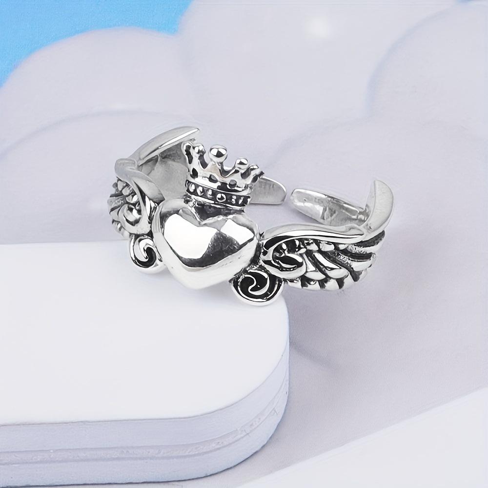 Angel Wings Open Ring Heart Shape Crown Ring Women Fashion Accessories Retro Ring Fashion