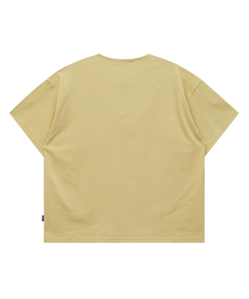 HOODHOOD Clover Typo Henley Neck Short Sleeve T-Shirt Light Yellow