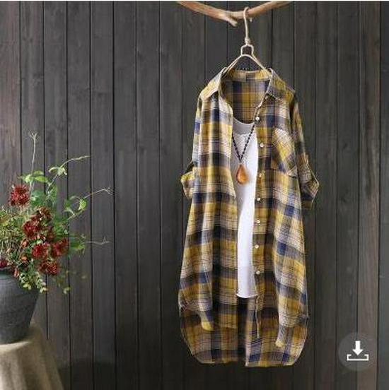 Женская литературная клетчатая рубашка средней длины, весна/осень 2025, с длинным рукавом, универсальная свободная посадка