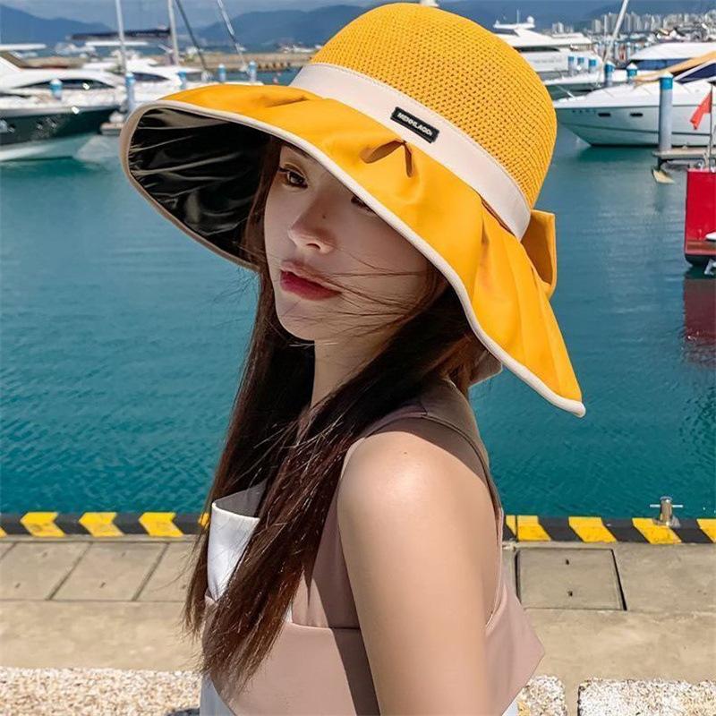 Sunscreen hat women's summer versatile fashion eaves sunshade bucket hat bow foldable outdoor travel sun hat