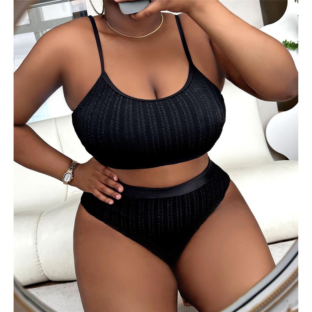 0XL - 4XL Ribbed Bikini Large Size Swimwear Plus Size Women Swimsuit Female Two-pieces Bikini Set Bather Bathing Suit Swim V4987