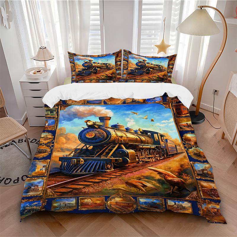Steam Train Journey Print 3Pcs Bedding Setduvet Cover With 2 Bedropillowcase Home Birthday Gift