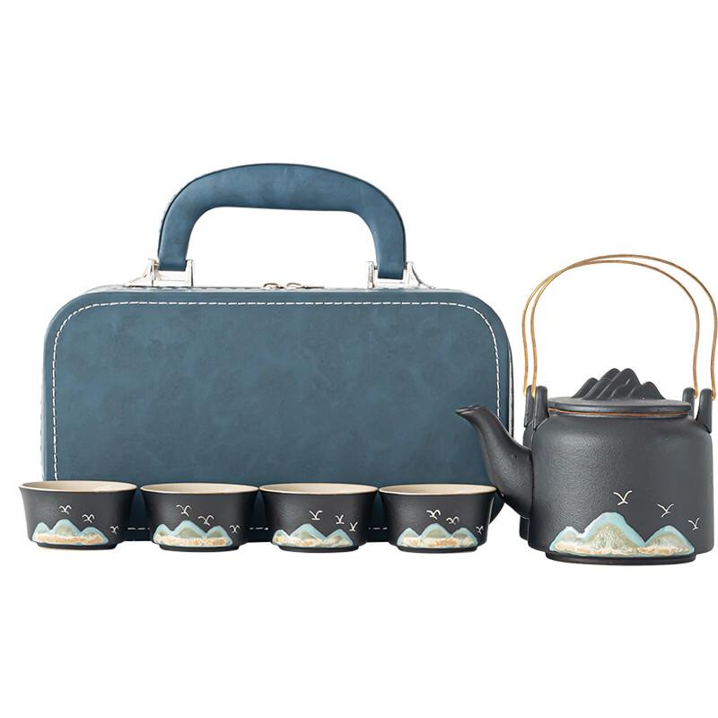 Chinese Black Pottery Teapot Set with 4 Cups