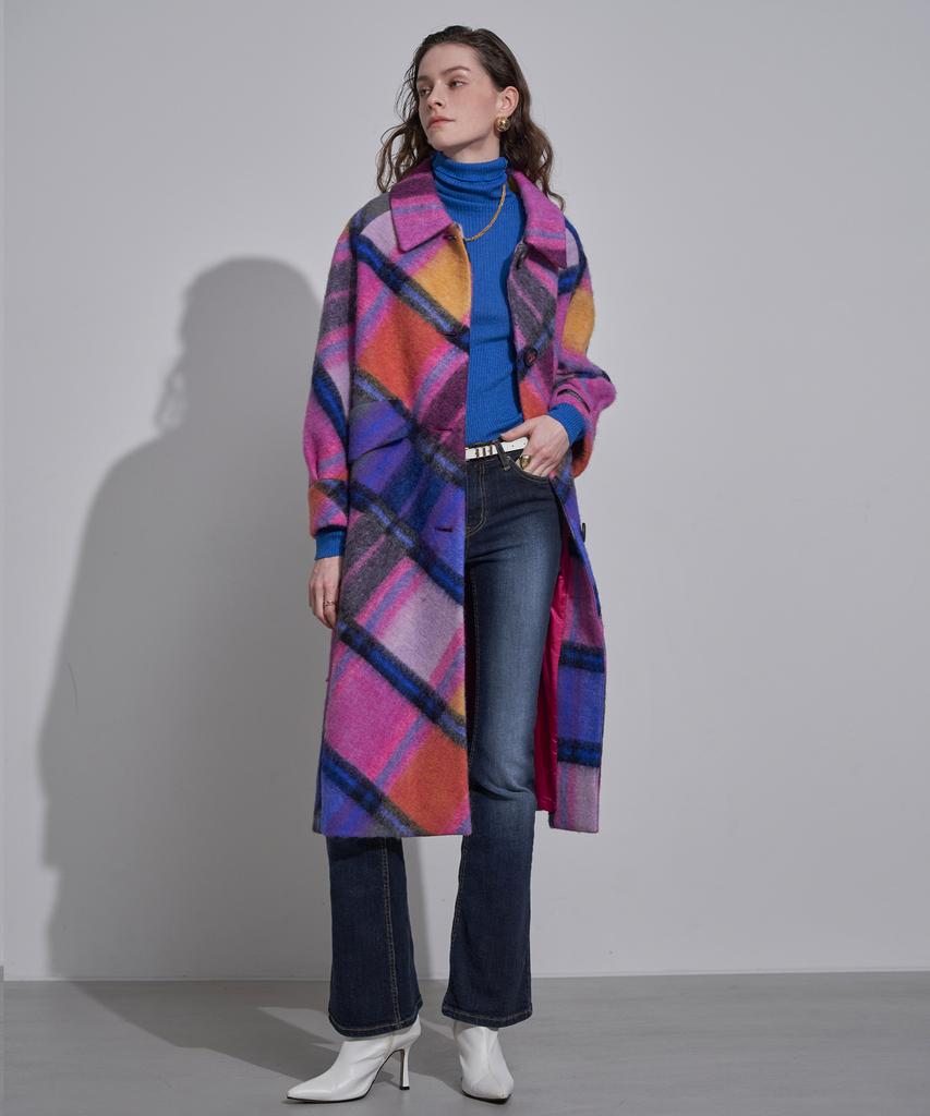 Lenic&Mccoy [Italian Imported Material] Color Block Check Handmade Wool Coat Mm12Ct203Hjy