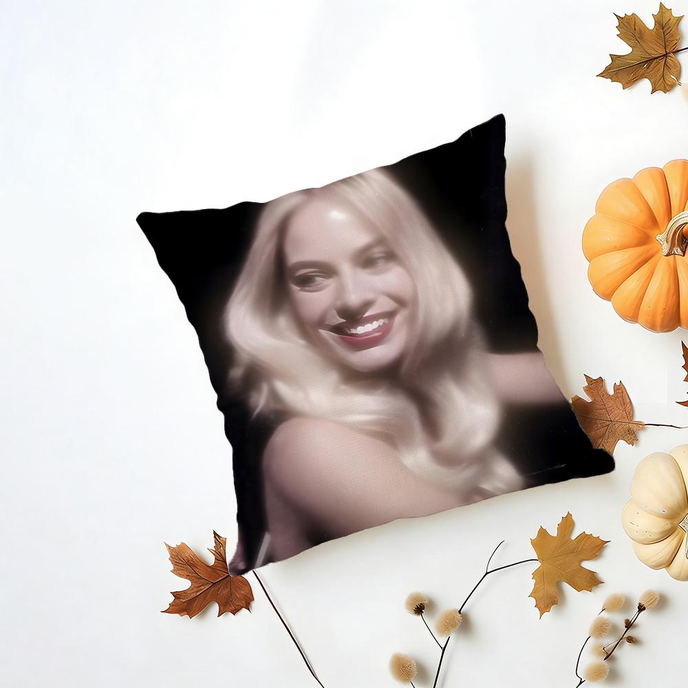 MMargot Robbie Cushion Cover Washable Linen Pillowcase Soft for Daily Sofa Bed Home Room Decor
