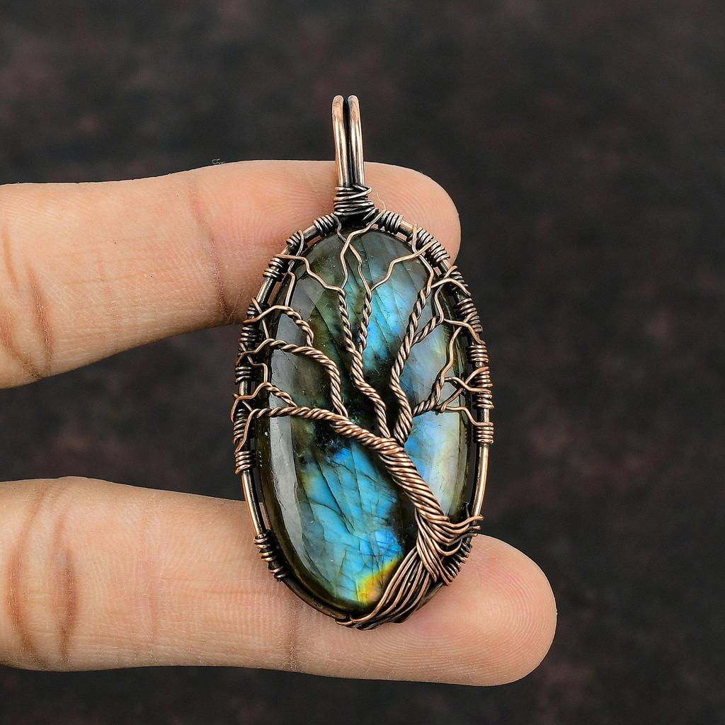 Tree Of Life Labradorite Pendant Copper Wire Wrapped Pendant Handmade Gemstone Pendant Designer Copper Jewelry Tree Of Life Jewelry For Gift