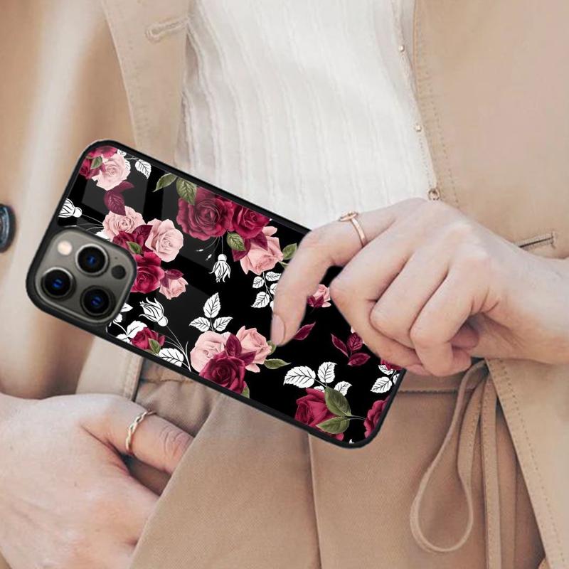 Цветочный чехол с магнитом для телефона с изображением розы для APPLE iPhone 17 Air 16 14 13 12 Pro Max 15 Plus Беспроводная зарядка с чехлом MagSafe