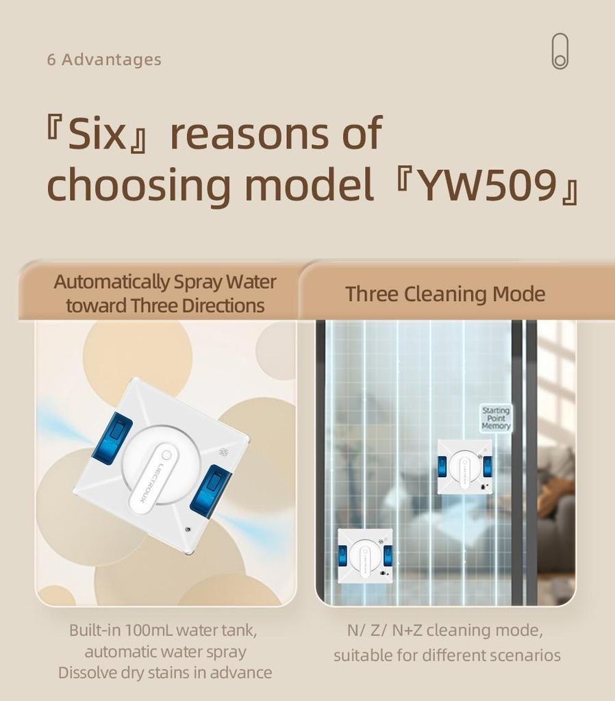 LIECTROUX YW509 Robot Window Cleaner, Double Water Tank, 3000Pa Suction Power, Smart Path Planning, Remote Control