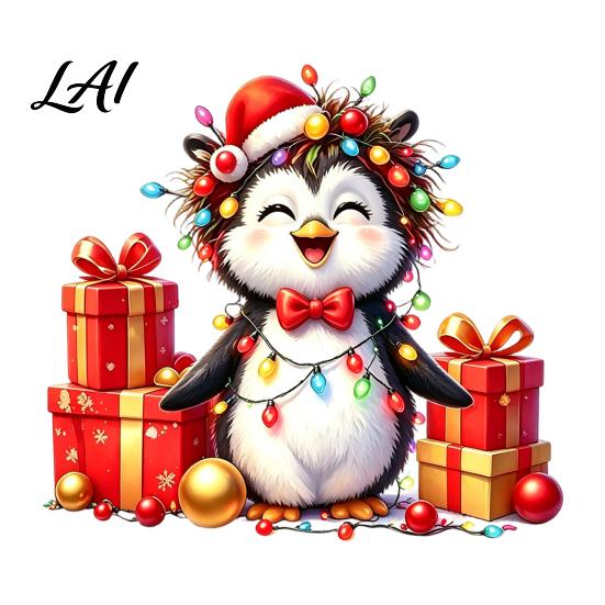 Waterproof PVC Window Decorations Christmas Spotted Puppy/Penguin Static Sticker Cute Watercolor Animal Glass Stickers with Colorful Lights