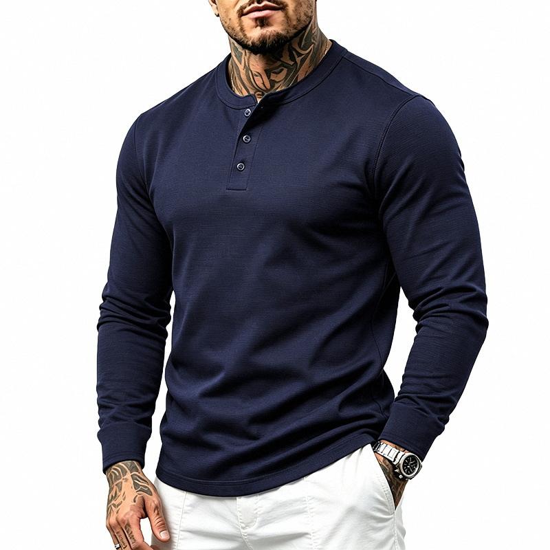 Men S Long Sleeve Henley T Shirt Casual Solid Color