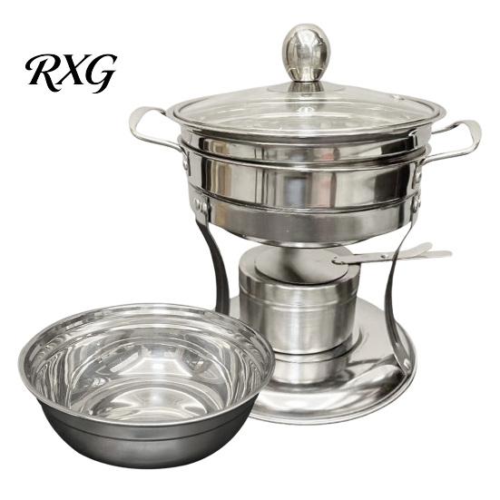 Compact Heat Retention Bowl Chafers And Warmers Set with Glass Lid, Round Stainless Steel Small Buffet Warmer Thermal Serving Bowl, Catering