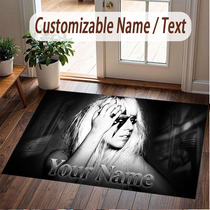 Custom Name Crystal Velvet Rug,Lady Gaga Comfortable Anti Slip Floor Mat For Room Decoration