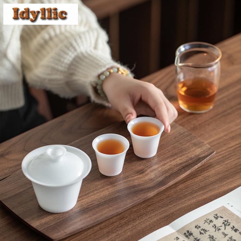 2pc/lot Ice Seed Sheep Fat Jade Porcelain Horseshoe Teacup Tea Bowl Tea Cup Tea-tasting Fragrance Cup Chazhan Master Cups 35ml