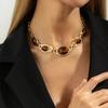 Retro Tiger Eye Stone Necklace Women Ethnic Style Y Geometric Irregular Pendant Necklace Fashion Romantic Party Jewelry Gifts