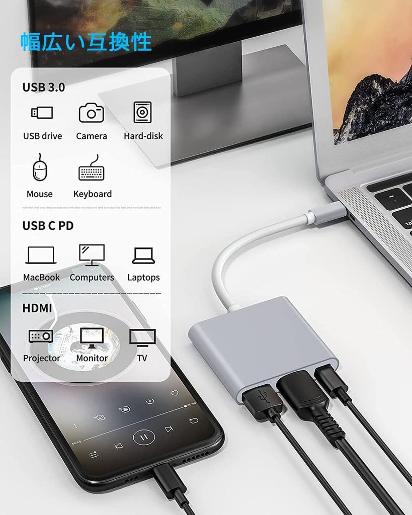 USB Type C To HDMI 3 In 1 USB C Hub Resolution HDMI Port USB Port PD Type C Fast Charging USB Type C Converter Adapter Compatible with Nintendo