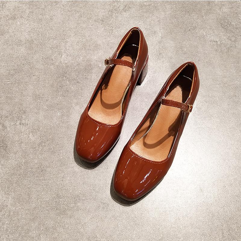 Модные туфли бренда Mazefeng 2024 года, весна-осень, туфли Мэри Джейн, женские, ретро, с квадратным носком, кожаные туфли-лодочки, средний толстый каблук 5 см, пряжка на щиколотке, размеры 35-39