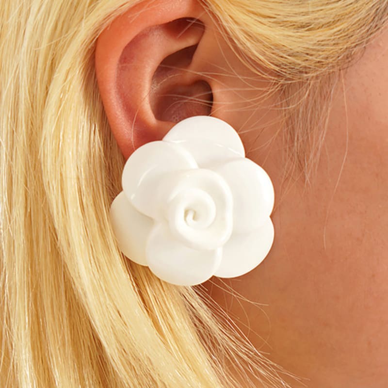 Fruta White Rose Earrings