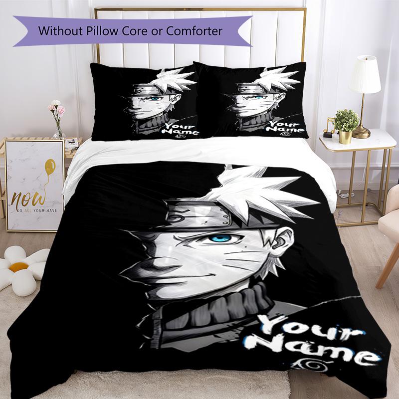 Naruto Character Customize Text Duvet Cover Set Design for Living Rooms Machine Washable Bedroom Decor Best for Christmas