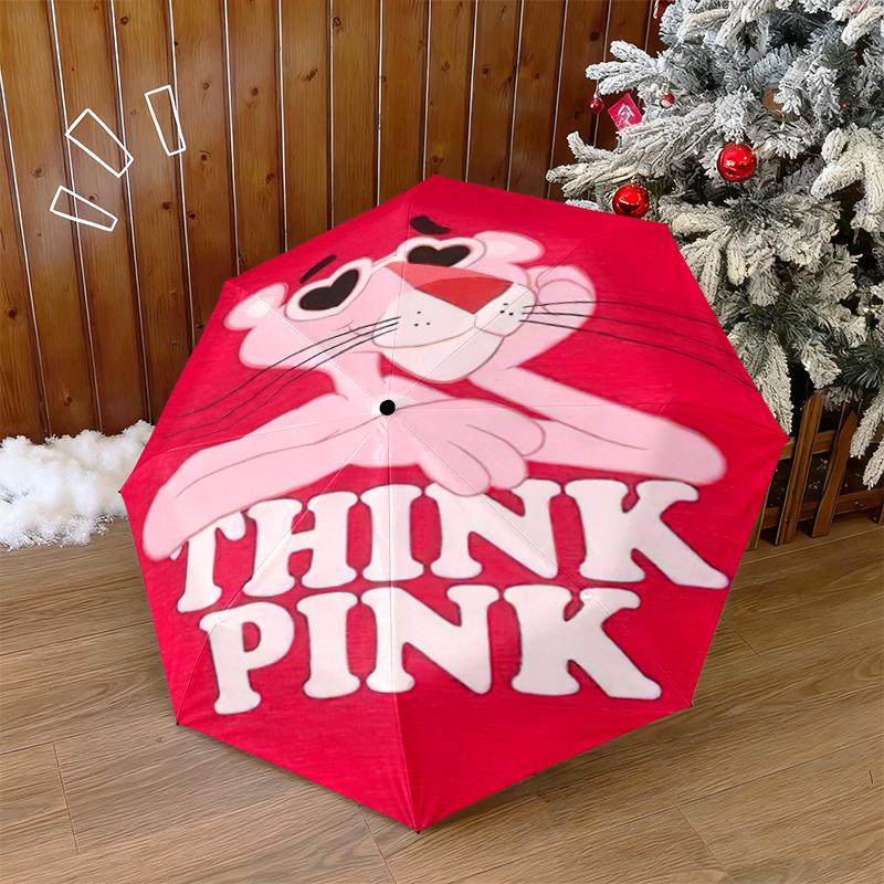 Think Pink Panther Print Folding Umbrella Portable Travel Three Folds Printing Travel